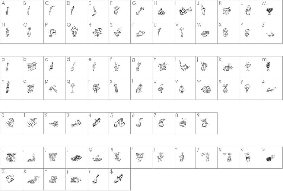 Mini Pics Home Buddies font character map preview