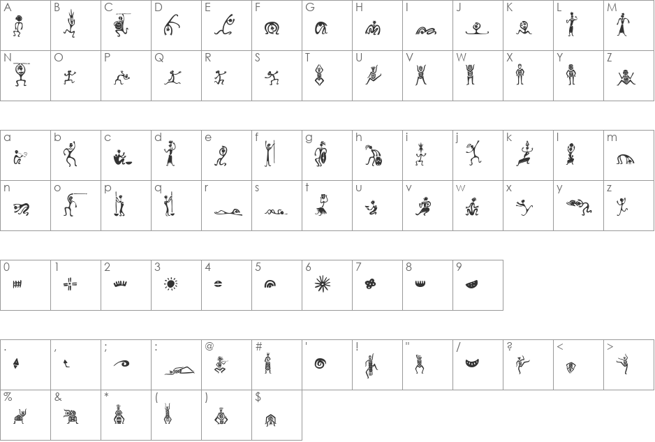 Mini Pics Zafrica font character map preview