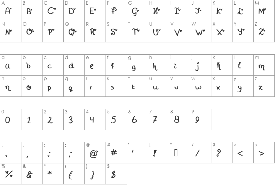 MiniHeartFont font character map preview