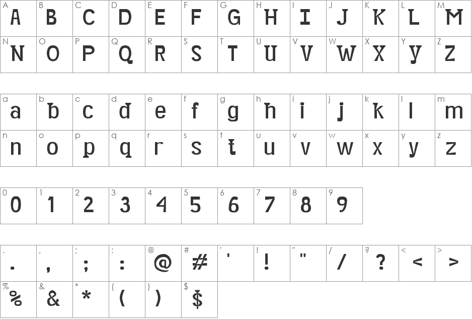 Minikin font character map preview