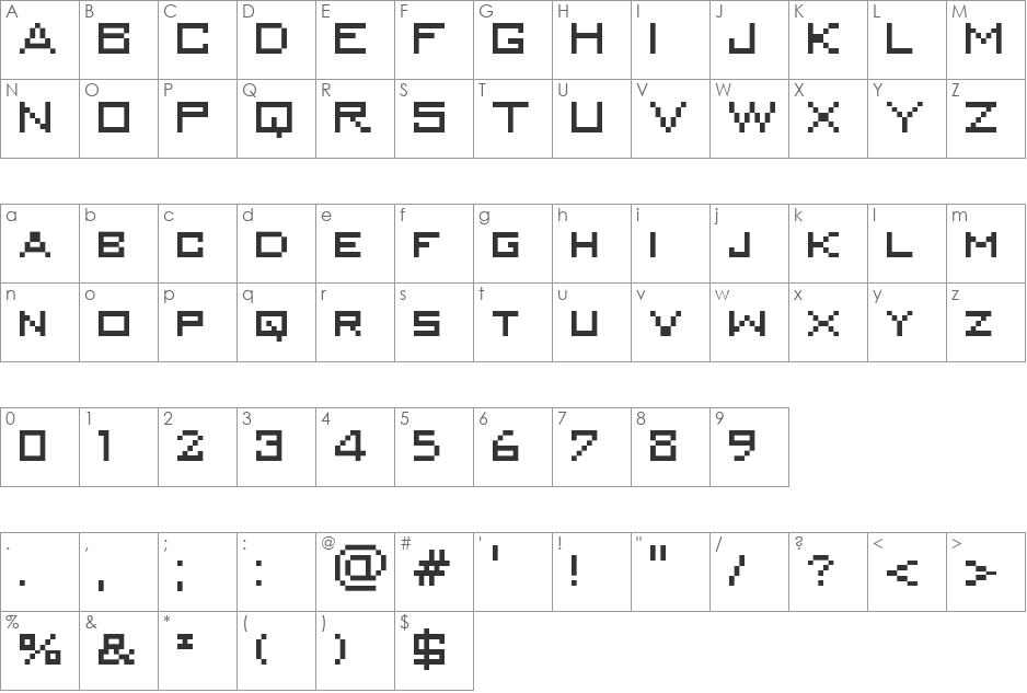 MiniKongo font character map preview