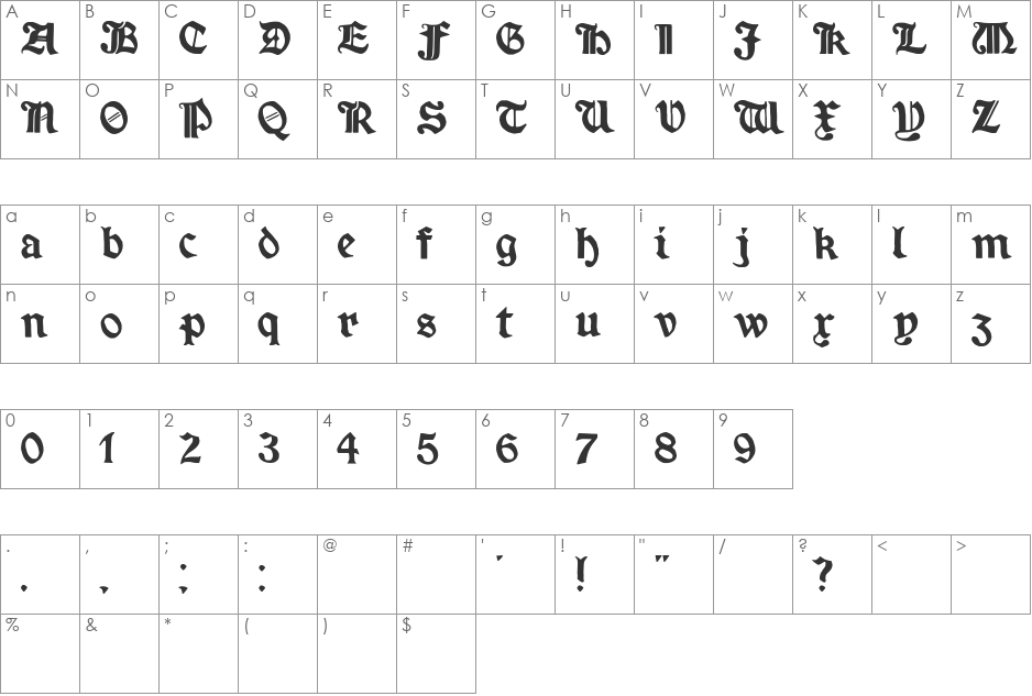 Minim font character map preview