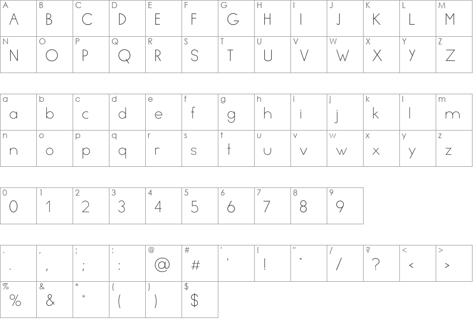 Minimal font character map preview