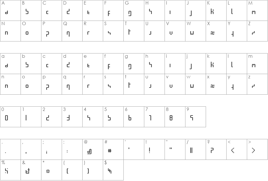 minimal-pixel font character map preview