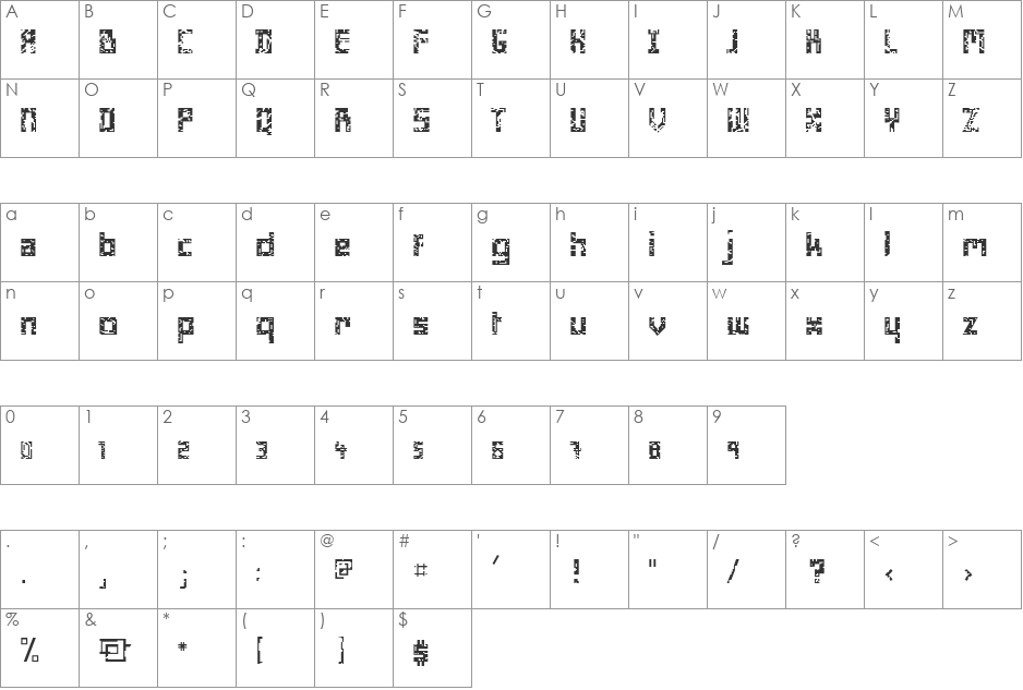 Minimum Crible font character map preview