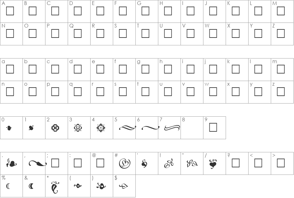 Minion-Ornaments font character map preview