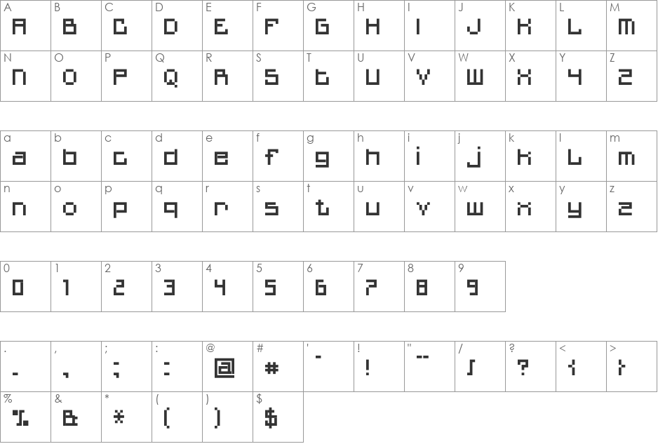 MiniQuan font character map preview