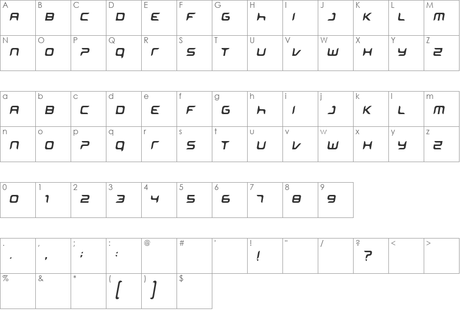 miniskip font character map preview