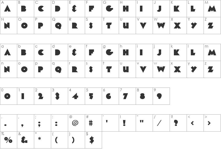 Mink Gothic font character map preview