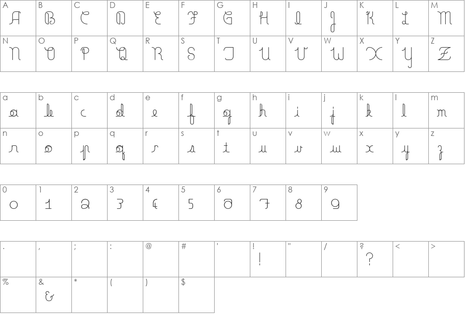 minneolas font character map preview