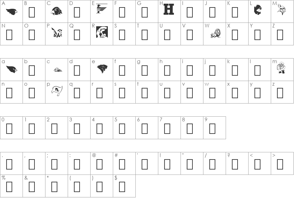 Minnesota High School Logos first font character map preview