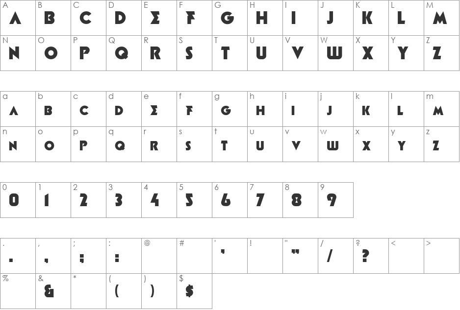 Minotaur font character map preview