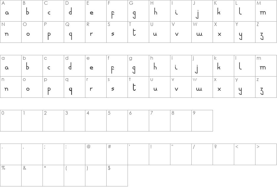 Minuscule font character map preview