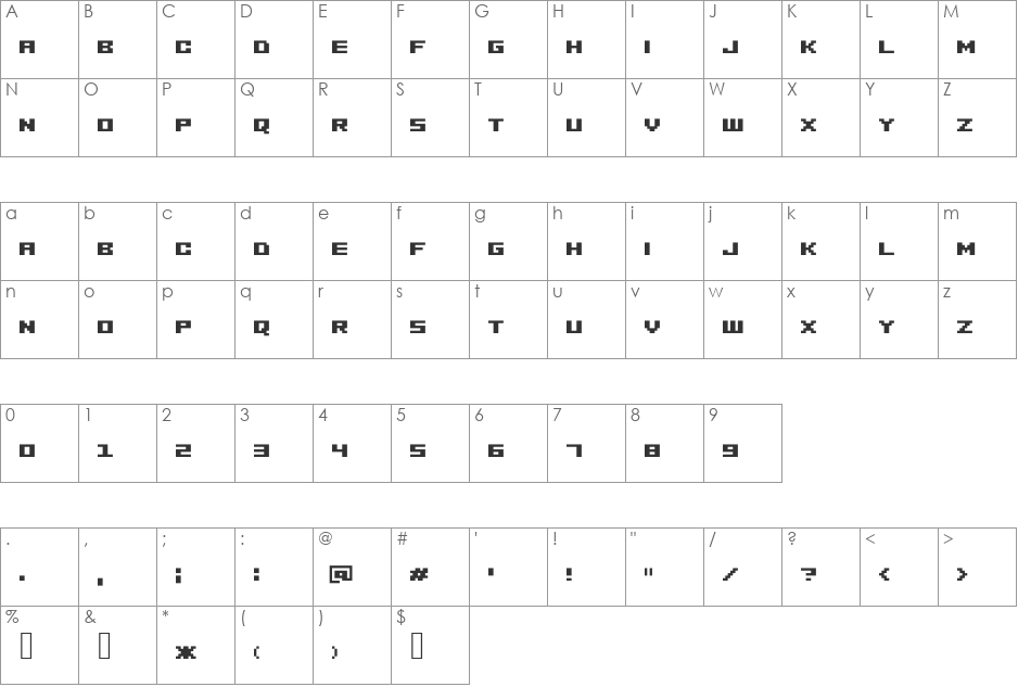 Minusio font character map preview
