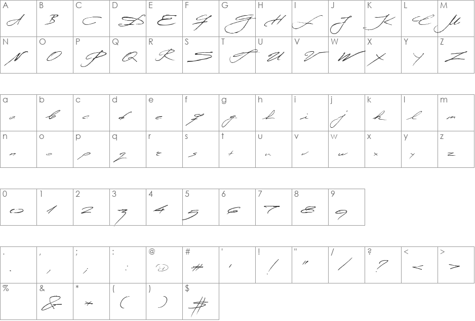 Miodrag font character map preview