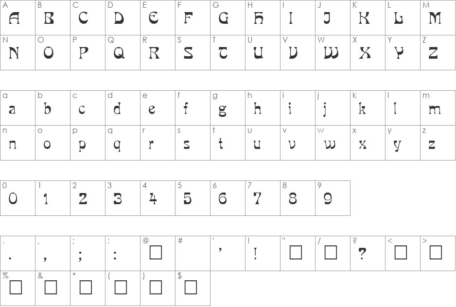 Mira font character map preview