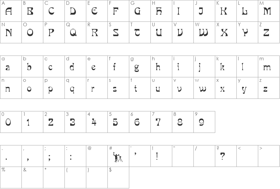 Mira font character map preview