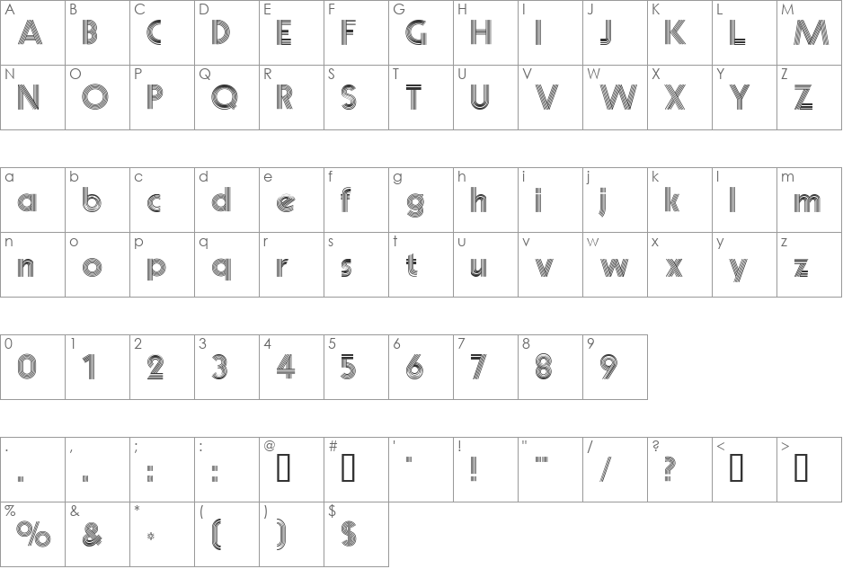 Mirage font character map preview