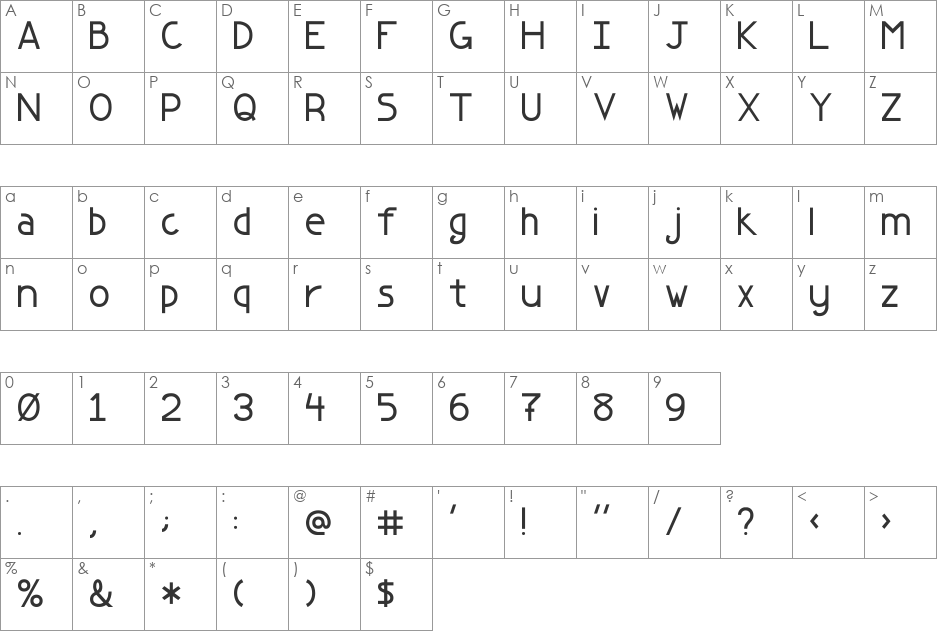 Miranda 25 font character map preview