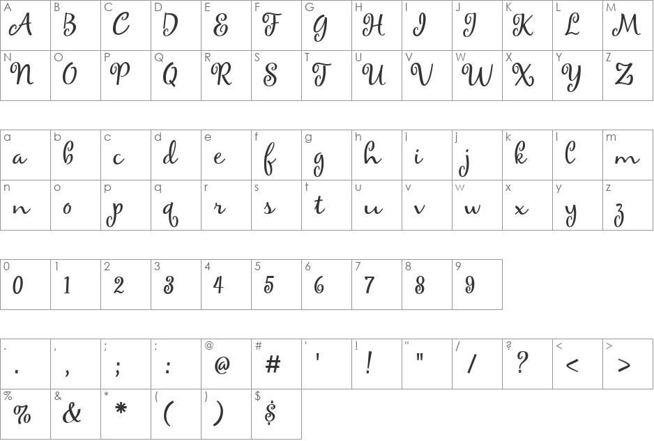 Mirielle font character map preview
