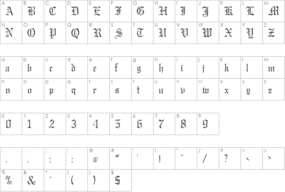 MirkwoodGothic font character map preview