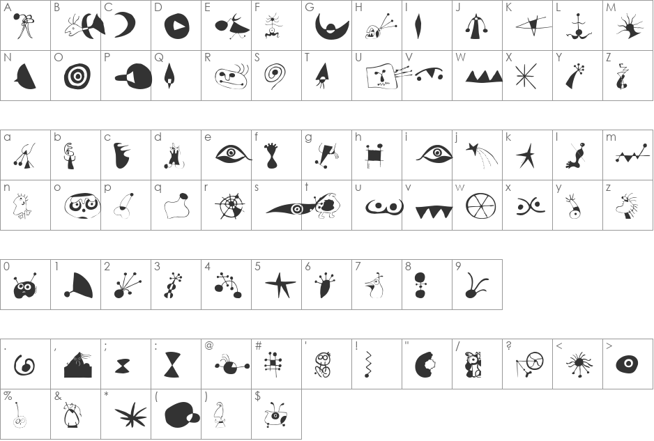Miro font character map preview