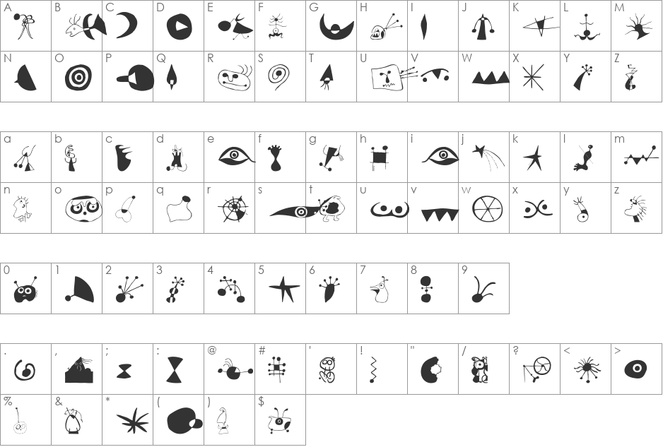 MiroExtras font character map preview