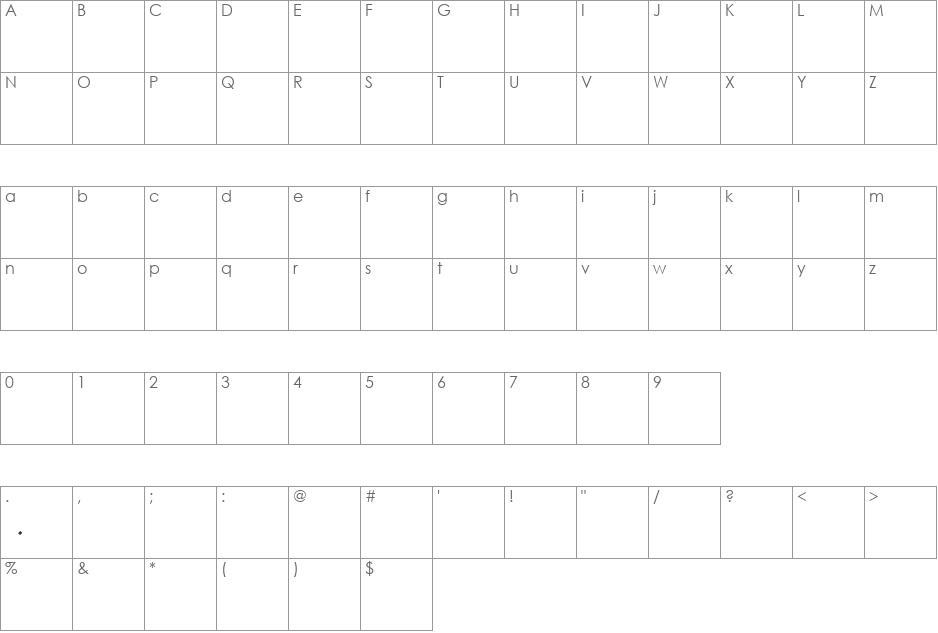 MiroslavljevoOriginal font character map preview
