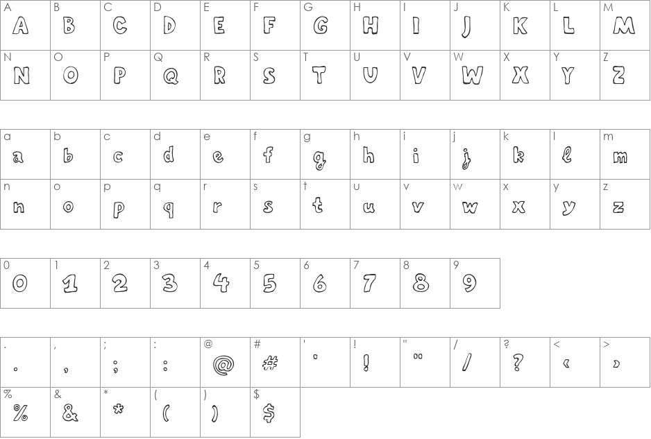 Mirvoshar Stroked font character map preview