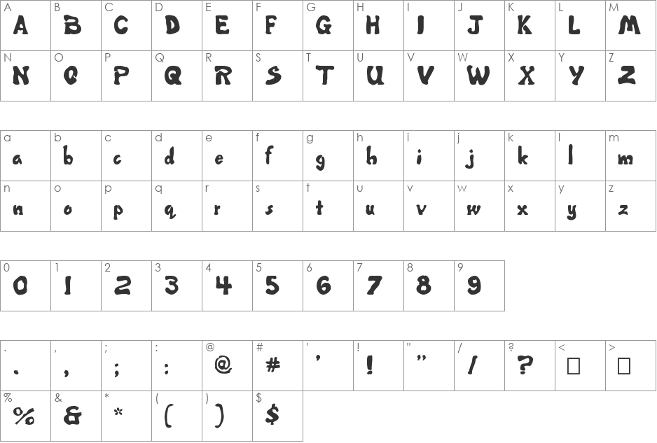 Misbehavin(20 font character map preview