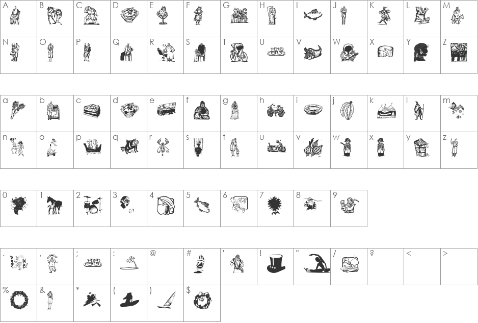 MiscellenDecO4 font character map preview