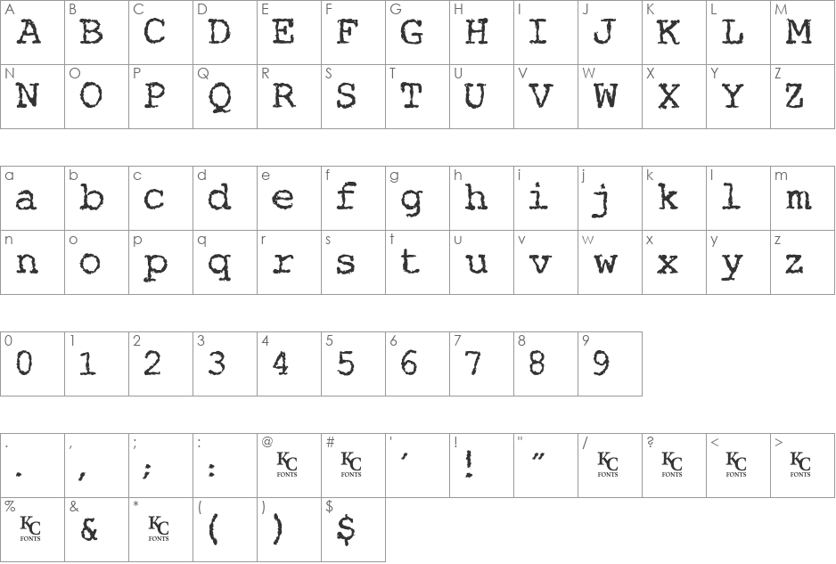 Misery Loves Company font character map preview