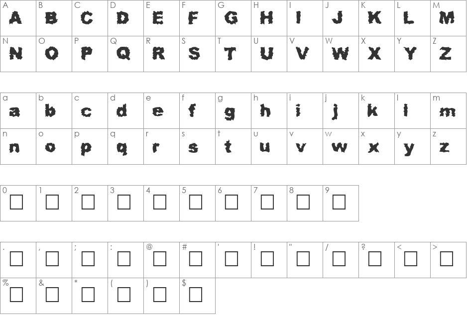 Misfit font character map preview