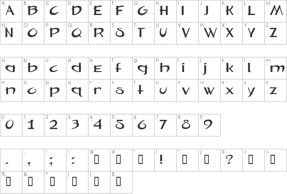 Misfit font character map preview