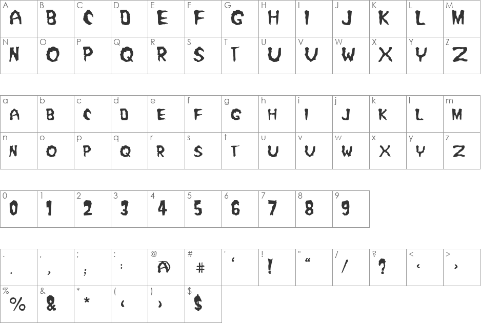 Misfit2 font character map preview