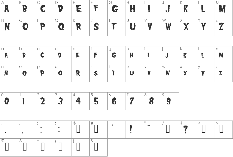 Misfits font character map preview