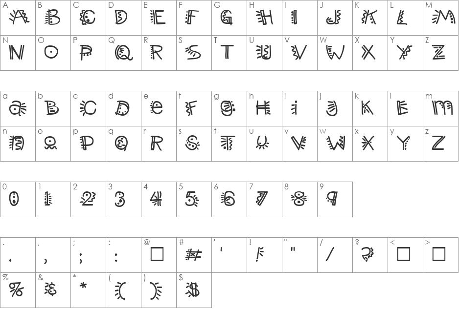Misfits font character map preview