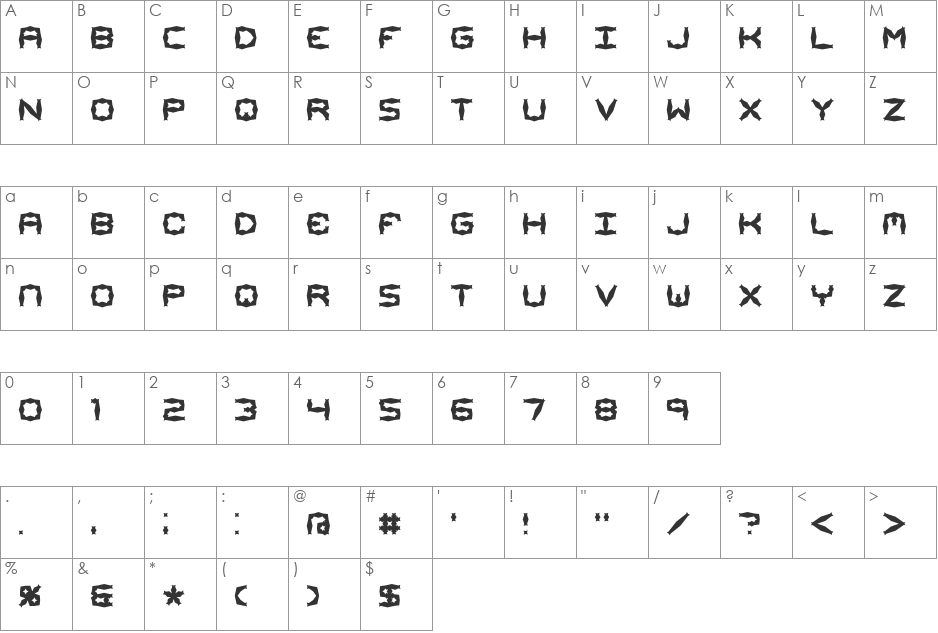 Mishmash ALT1 BRK font character map preview