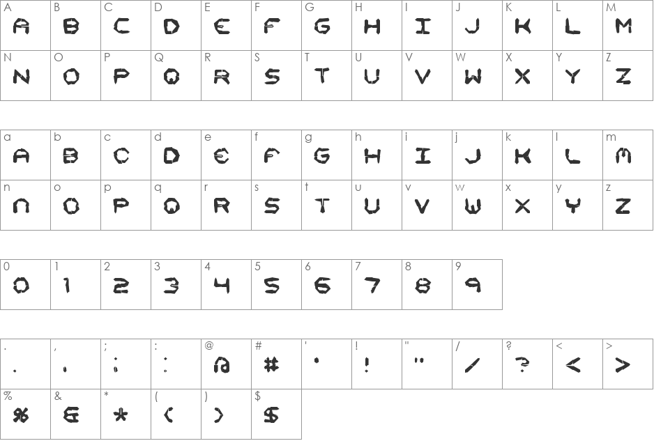 Mishmash BRK font character map preview