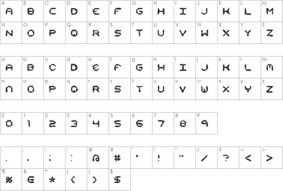 Mishmash BRK font character map preview