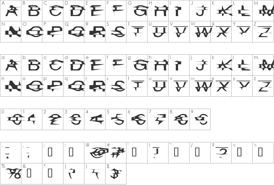 Misplaced font character map preview