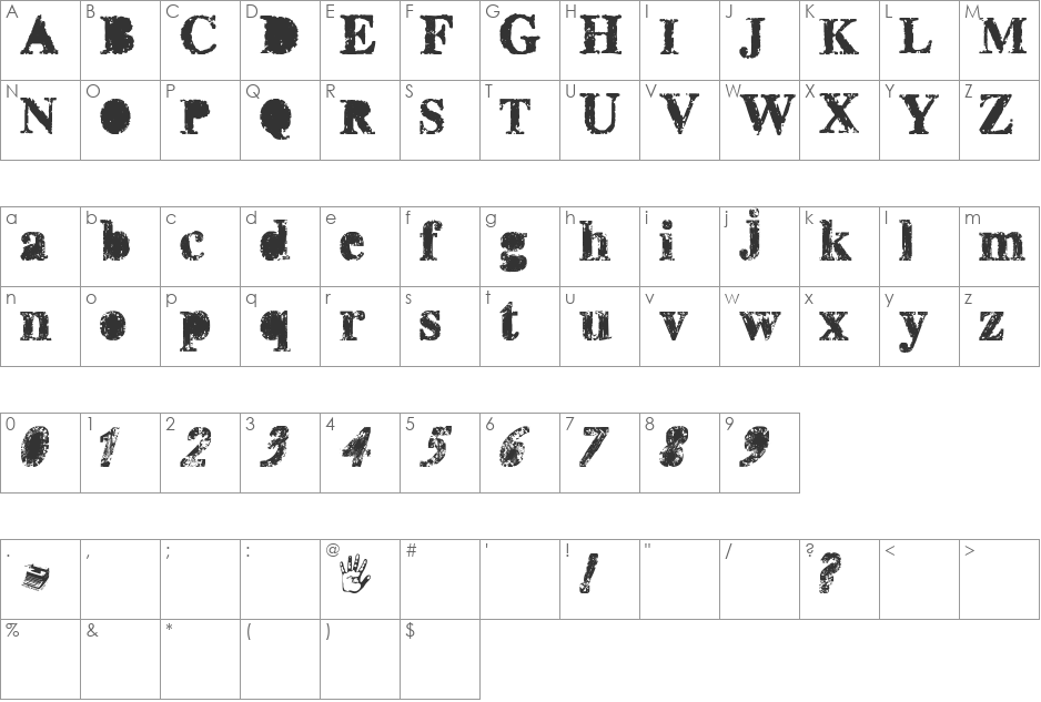 misprinted type font character map preview