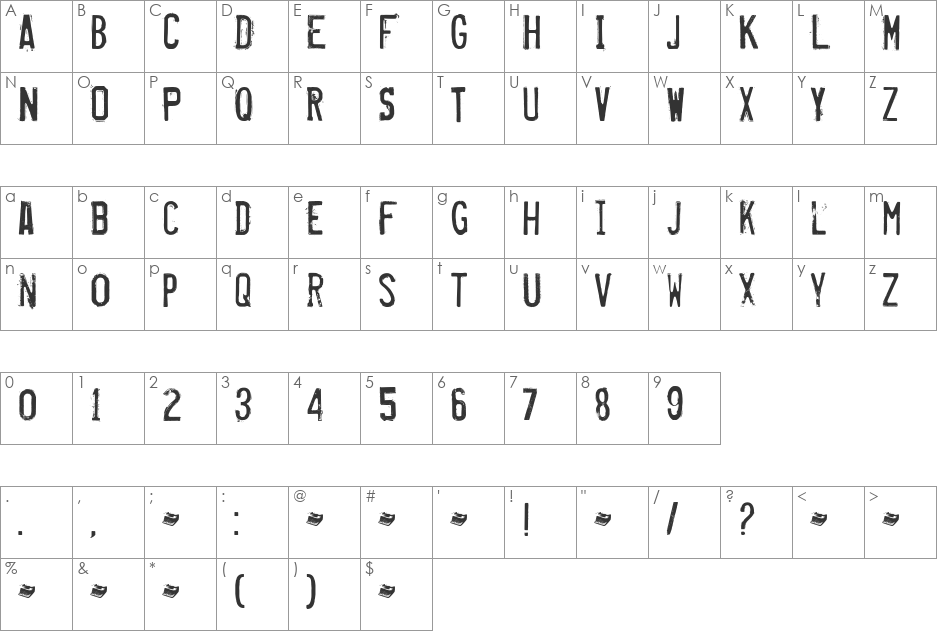 Misproject font character map preview