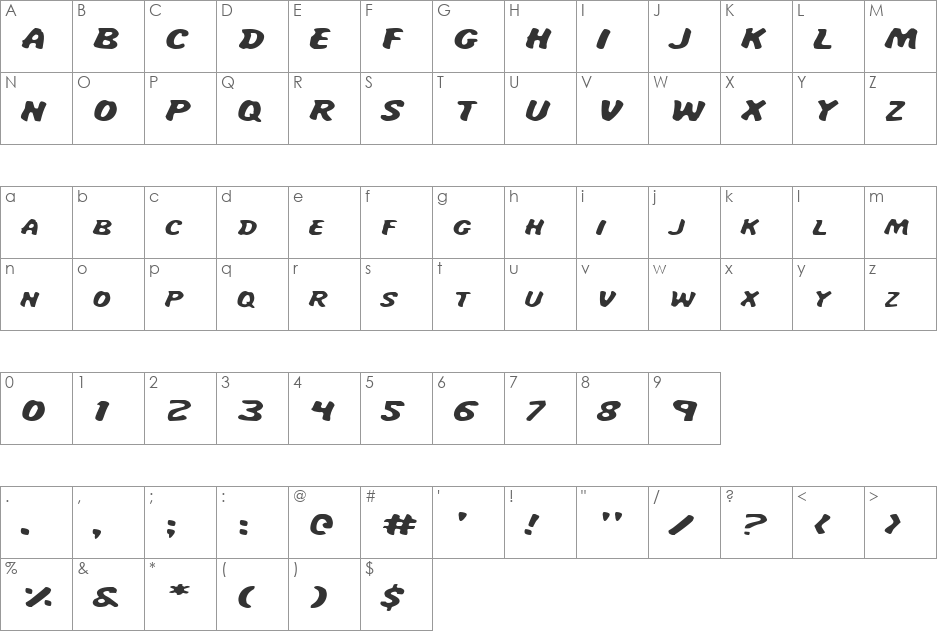 Miss Amanda ItalExp font character map preview