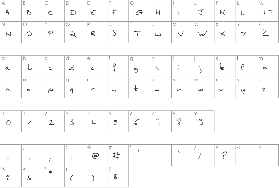 Miss Claude font character map preview