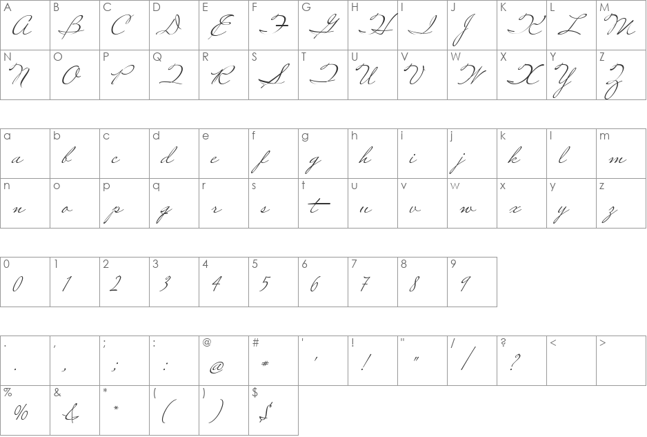 Miss Robertson font character map preview