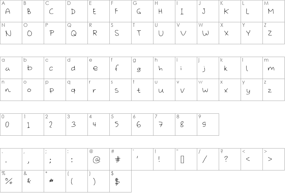 MissDisorder font character map preview