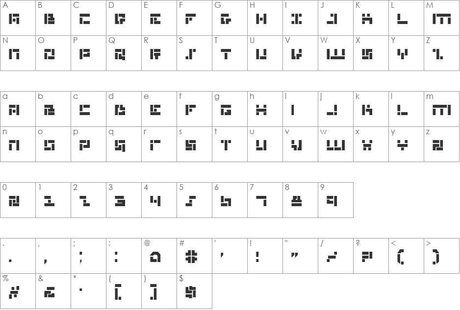 Missile Man Bold font character map preview