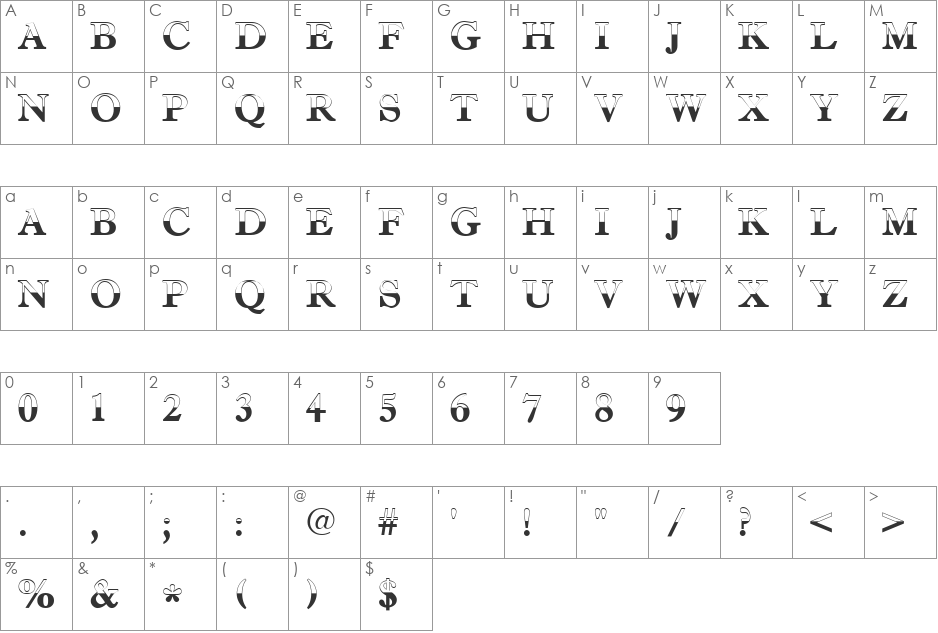 a_AntiqueTradyTtlB&W font character map preview
