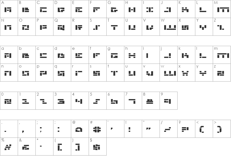 Missile Man Bold Exp font character map preview